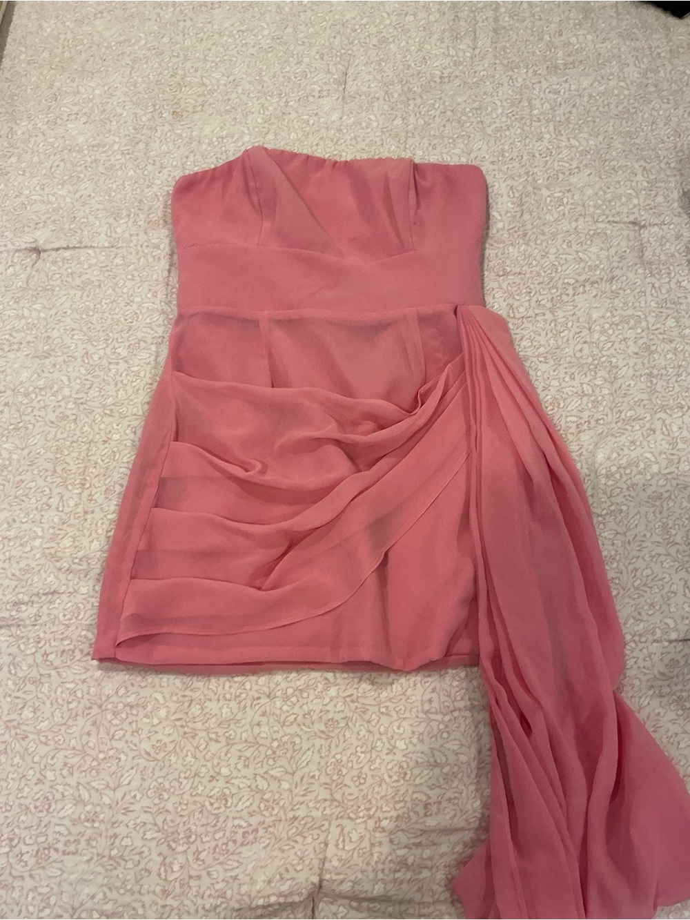 Strapless Pink Chiffon Draped Mini Dress